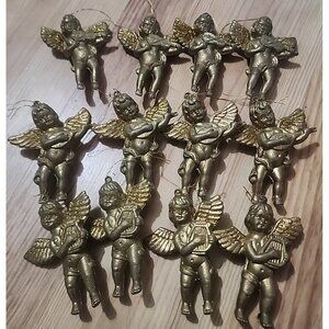 MCM VTG Gold Bradford Cherub Angel's Glitter Molded Plastic Victorian Ornament